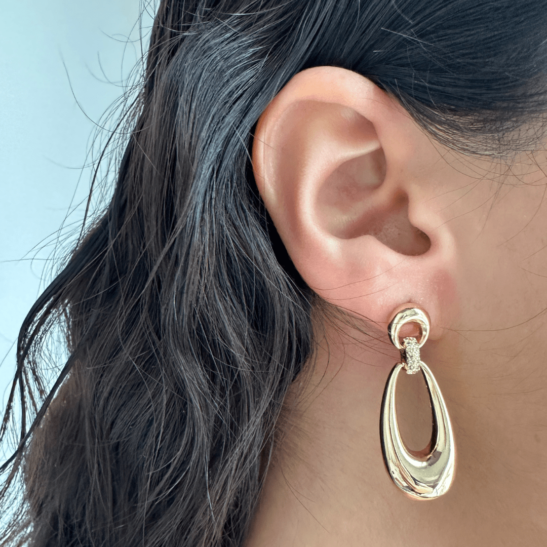 GOLDEN SHIMMERING DROP HOOPS - ARETES - Malandra Jewelry - FBA416 - JAR0205 - 14