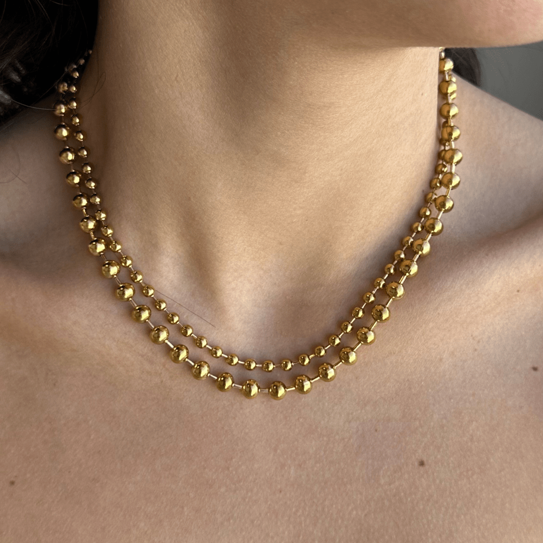 GOLDEN SPHERE DOUBLE NECKLACE - COLLARES - Malandra Jewelry - EUWC140 - JDN2407031