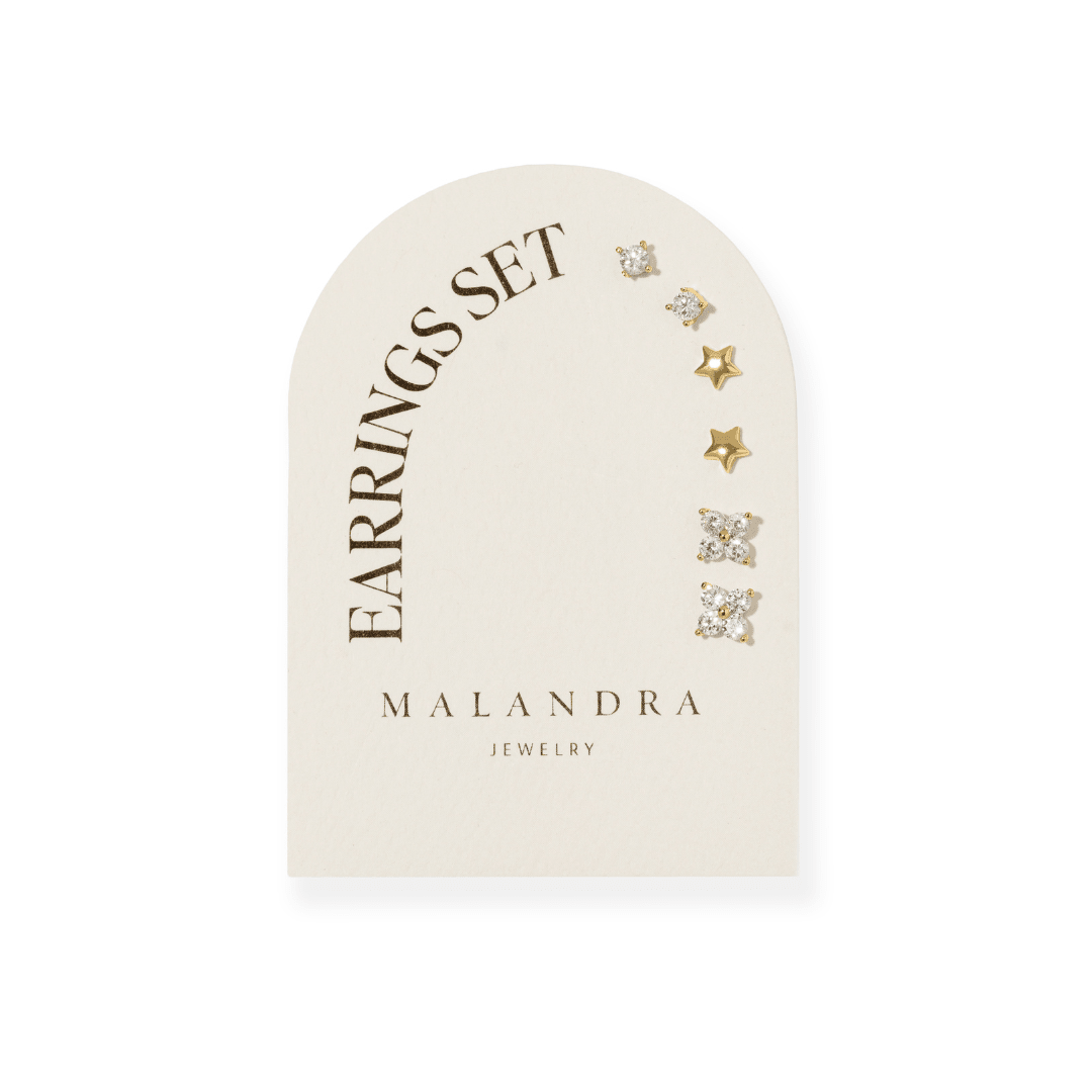 Golden Star Bloom Earrings Set - ARETES - Malandra Jewelry - ZWA182-QX10395Y