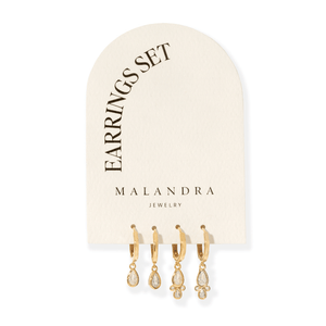 Golden Teardrop Earrings Set - ARETES - Malandra Jewelry - ZYA25