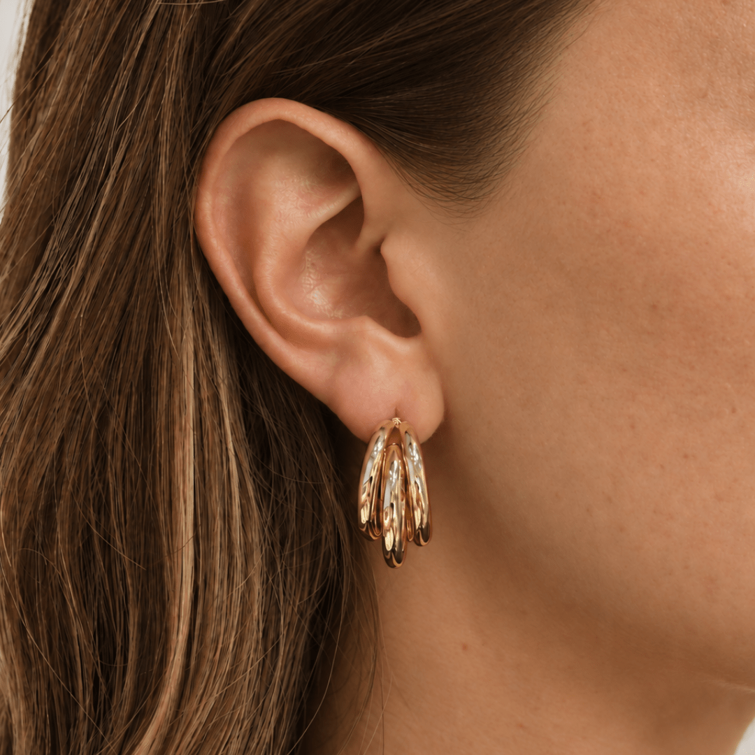 Golden Trinity Glow Hoops - ARETES - Malandra Jewelry - ZYA34