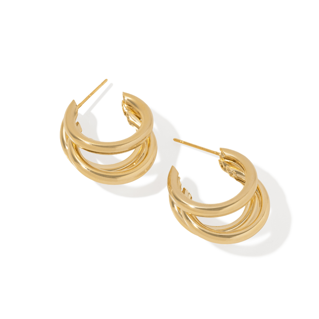 Golden Trinity Glow Hoops - ARETES - Malandra Jewelry - ZYA34