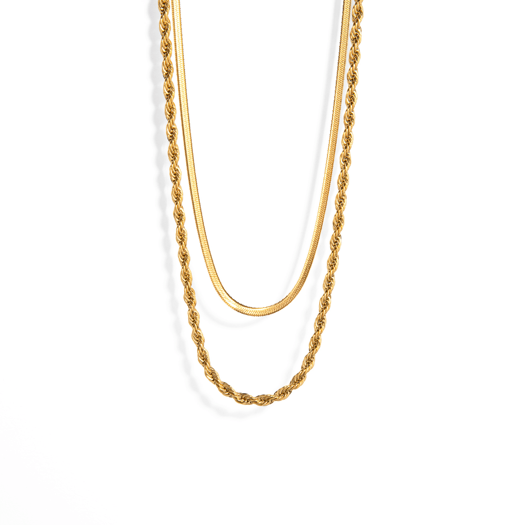 GOLDEN TWIST & FLAT CHAIN NECKLACE - COLLARES - Malandra Jewelry - TC1914