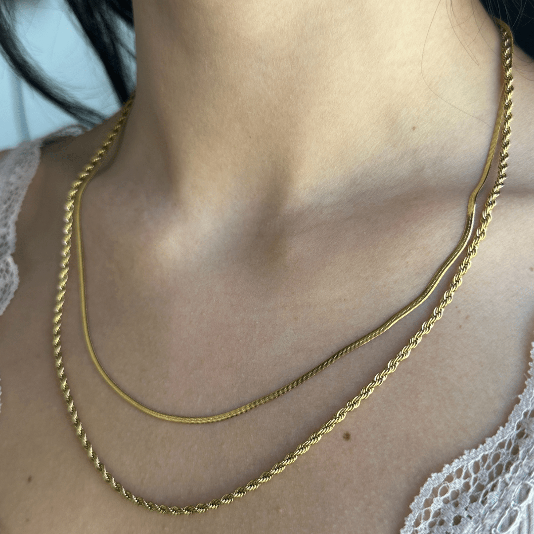 GOLDEN TWIST & FLAT CHAIN NECKLACE - COLLARES - Malandra Jewelry - TC1914