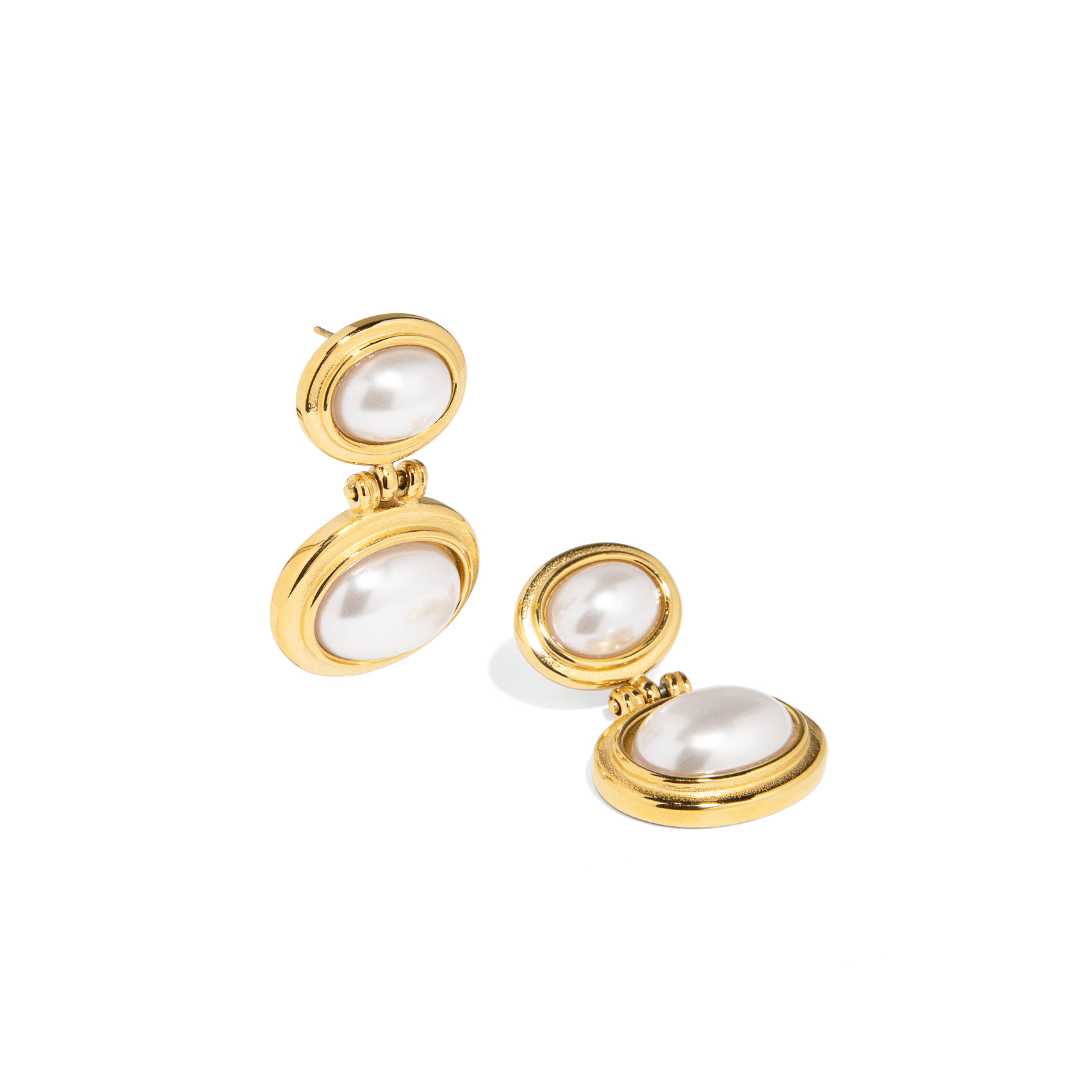 GOLDEN VINTAGE PEARL EARRINGS - ARETES - Malandra Jewelry - EUWA203 - JDE0103019