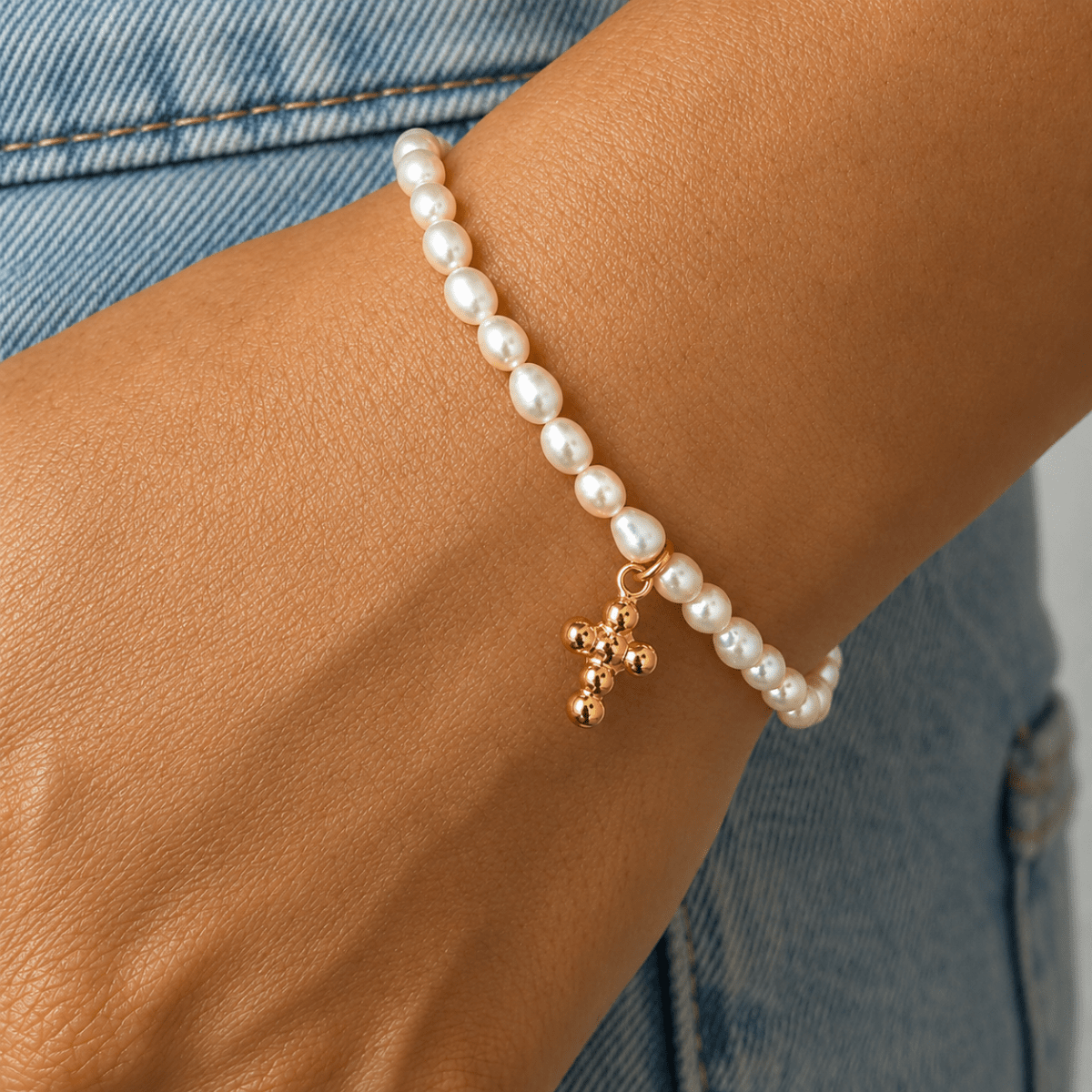 GRACE PEARL CROSS BRACELET - PULSERAS - Malandra Jewelry - TP2470