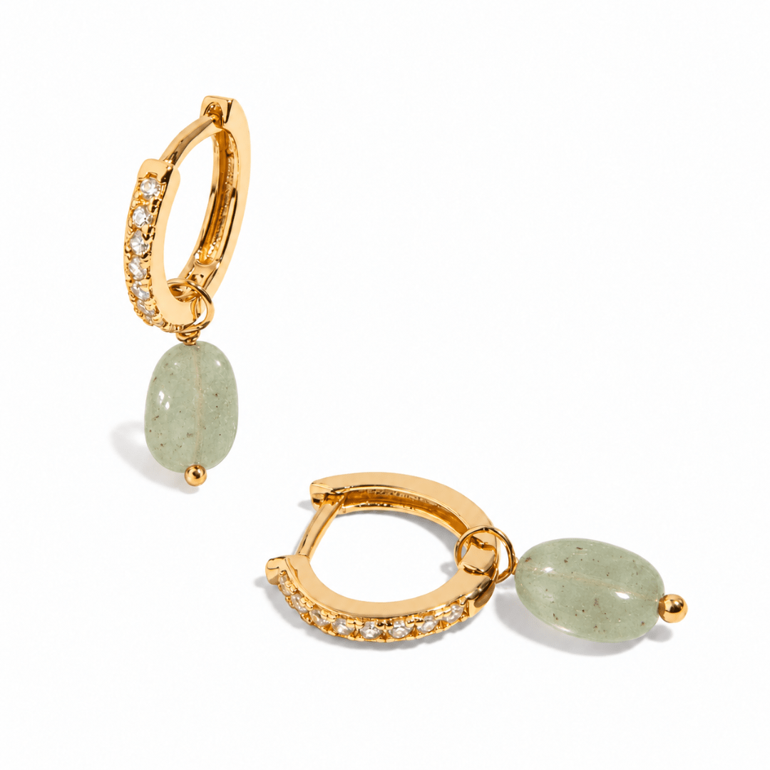 Green Aventurine Gratitude Hoops - ARETES - Malandra Jewelry - TA2352