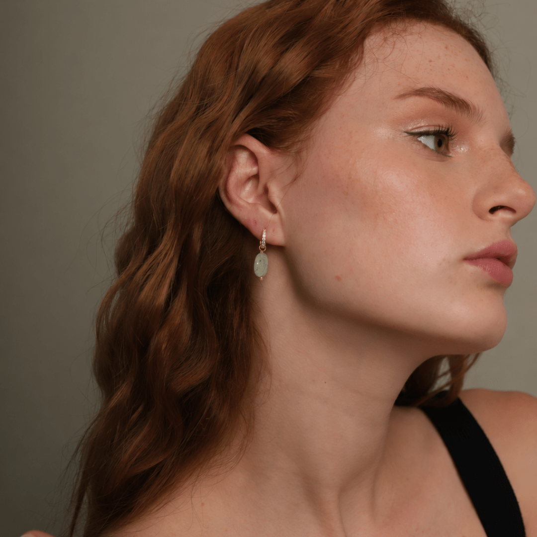 Green Aventurine Gratitude Hoops - ARETES - Malandra Jewelry - TA2352