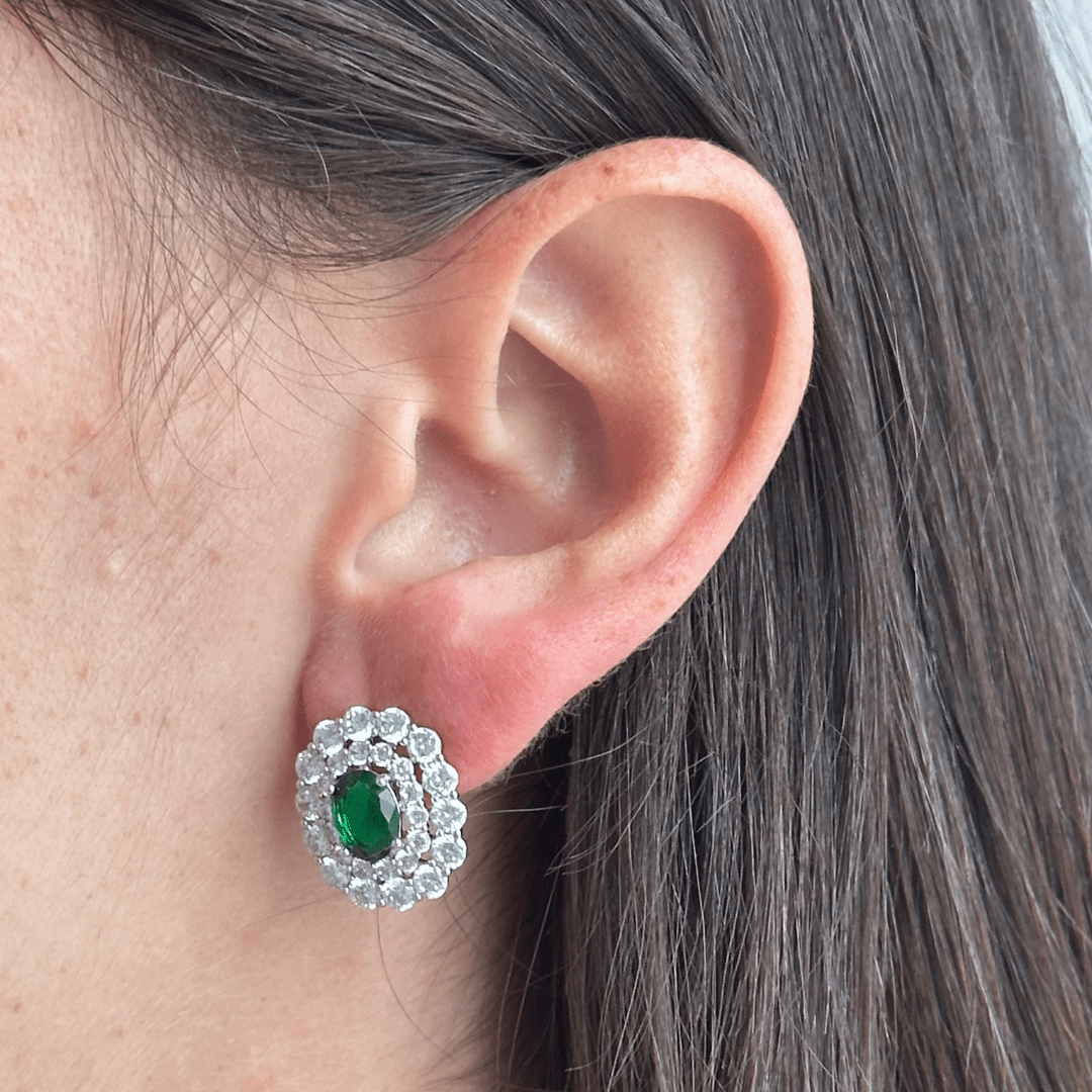 GREEN LUX OVAL EARRINGS - ARETES - Malandra Jewelry - ZWA5 - QX01454 - 1Y