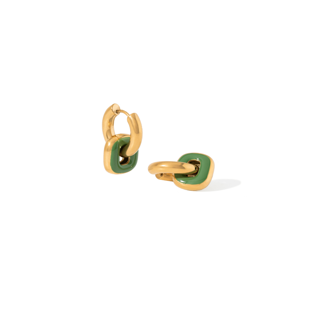 GREEN SQUARE LUMINA HOOPS - ARETES - Malandra Jewelry - EUWA401-JDE0108014-GN