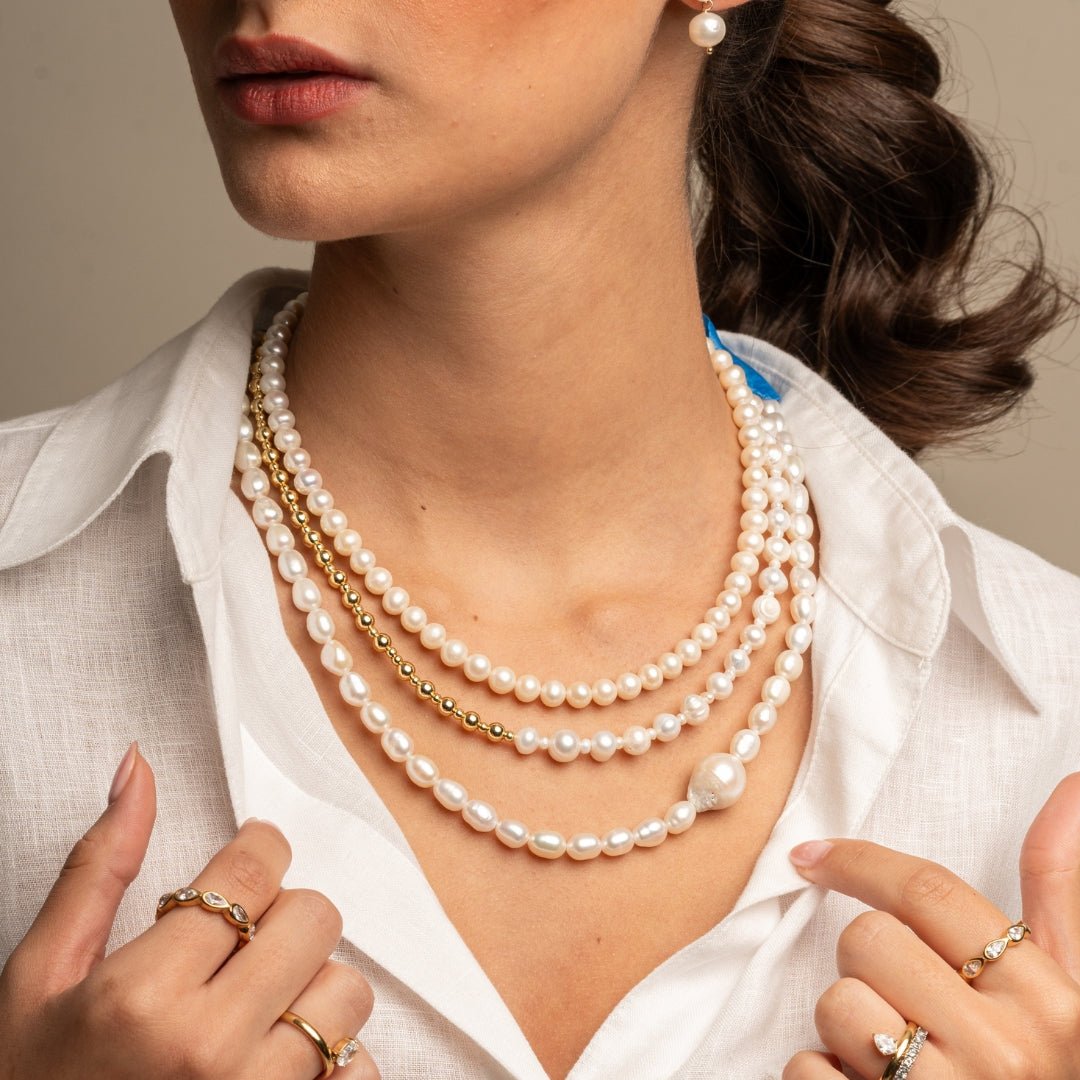 HALF & HALF PEARL GOLDEN NECKLACE - COLLARES - Malandra Jewelry - TC1682