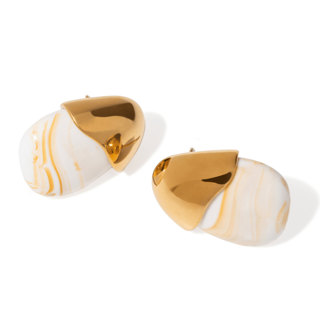 IVORY MARBLE EARRINGS - ARETES - Malandra Jewelry - EUWA572-JDE0104311-WT