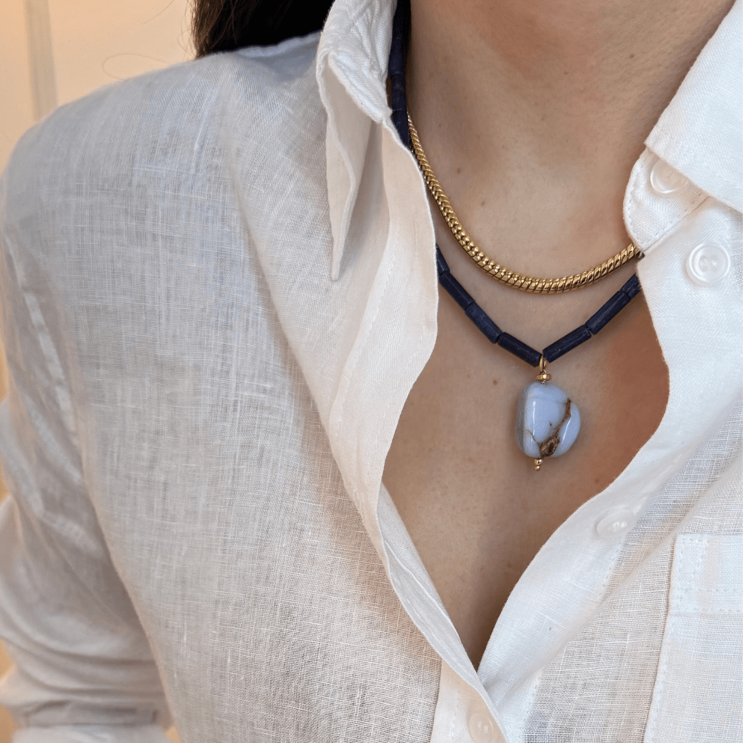 LAPISLÁZULI AGATE TERRA NECKLACE - COLLARES - Malandra Jewelry - TC2072
