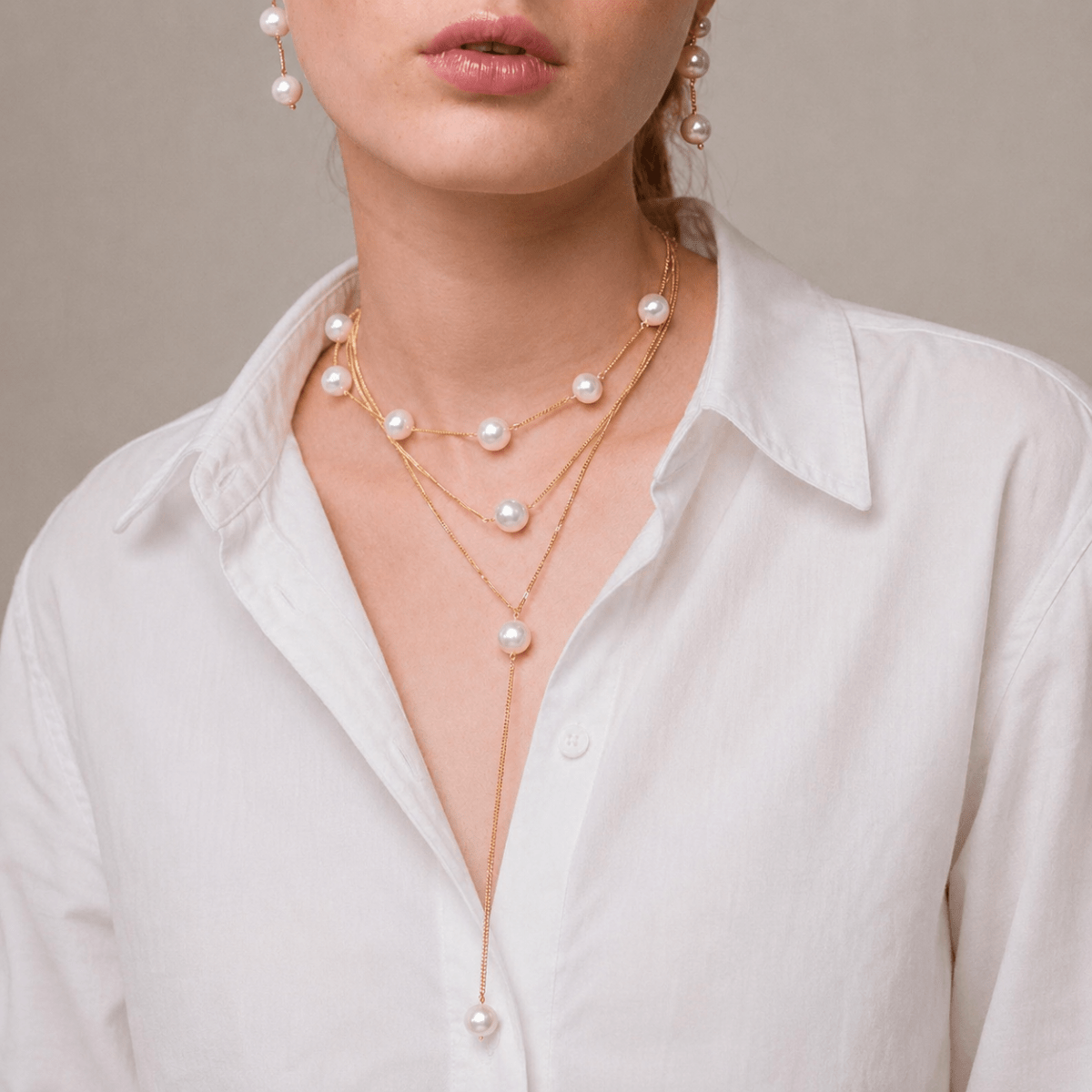 LARIAT PEARL DOTS NECKLACE - COLLARES - Malandra Jewelry - TC2084
