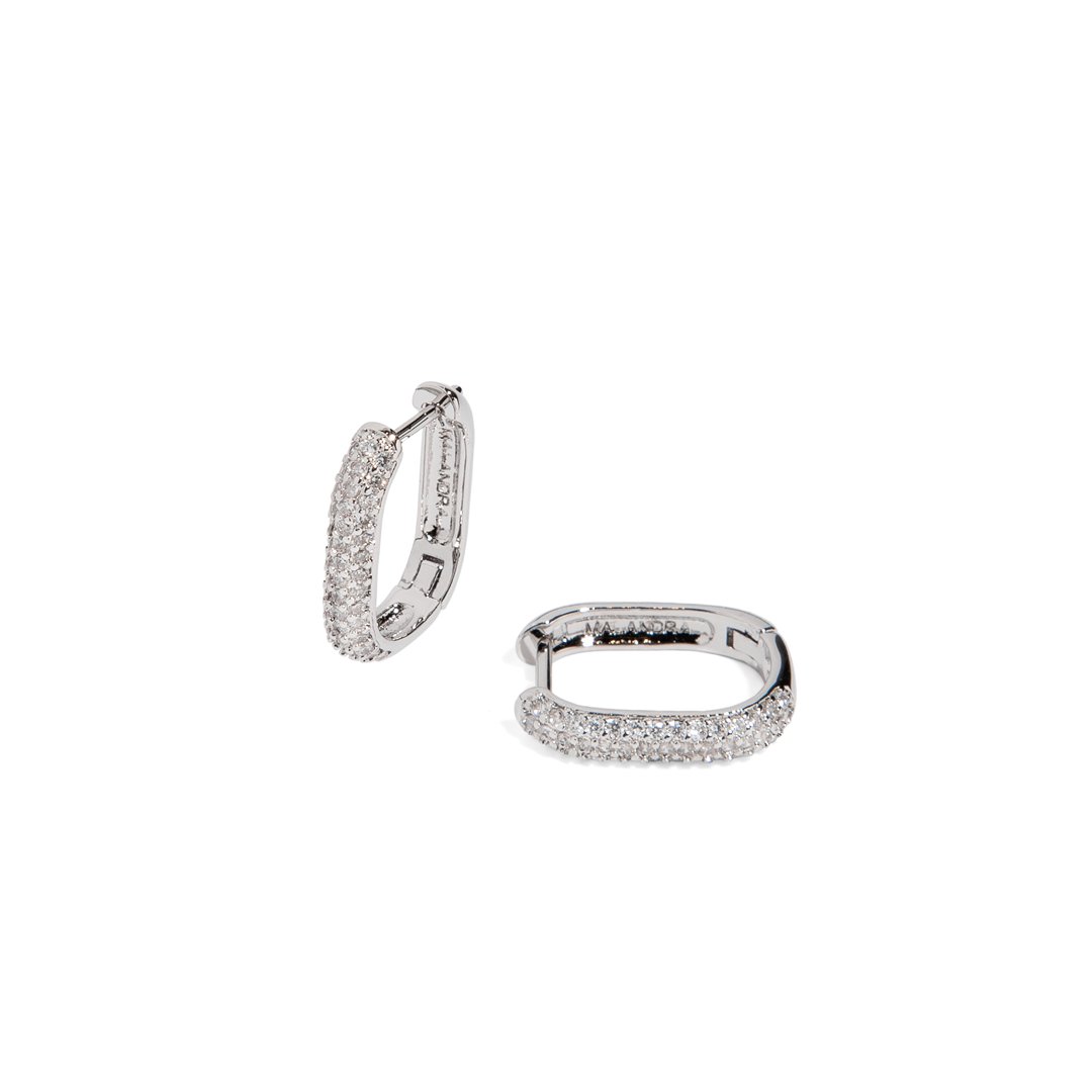 LINK OVAL PAVE SILVER HUGGIES - ARETES - Malandra Jewelry - ICA442.P