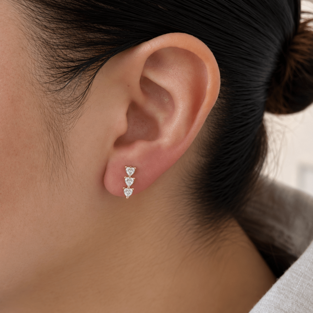 Lovely Hearts Gold Piercing - ARETES - Malandra Jewelry - ZTA43-EGD2183