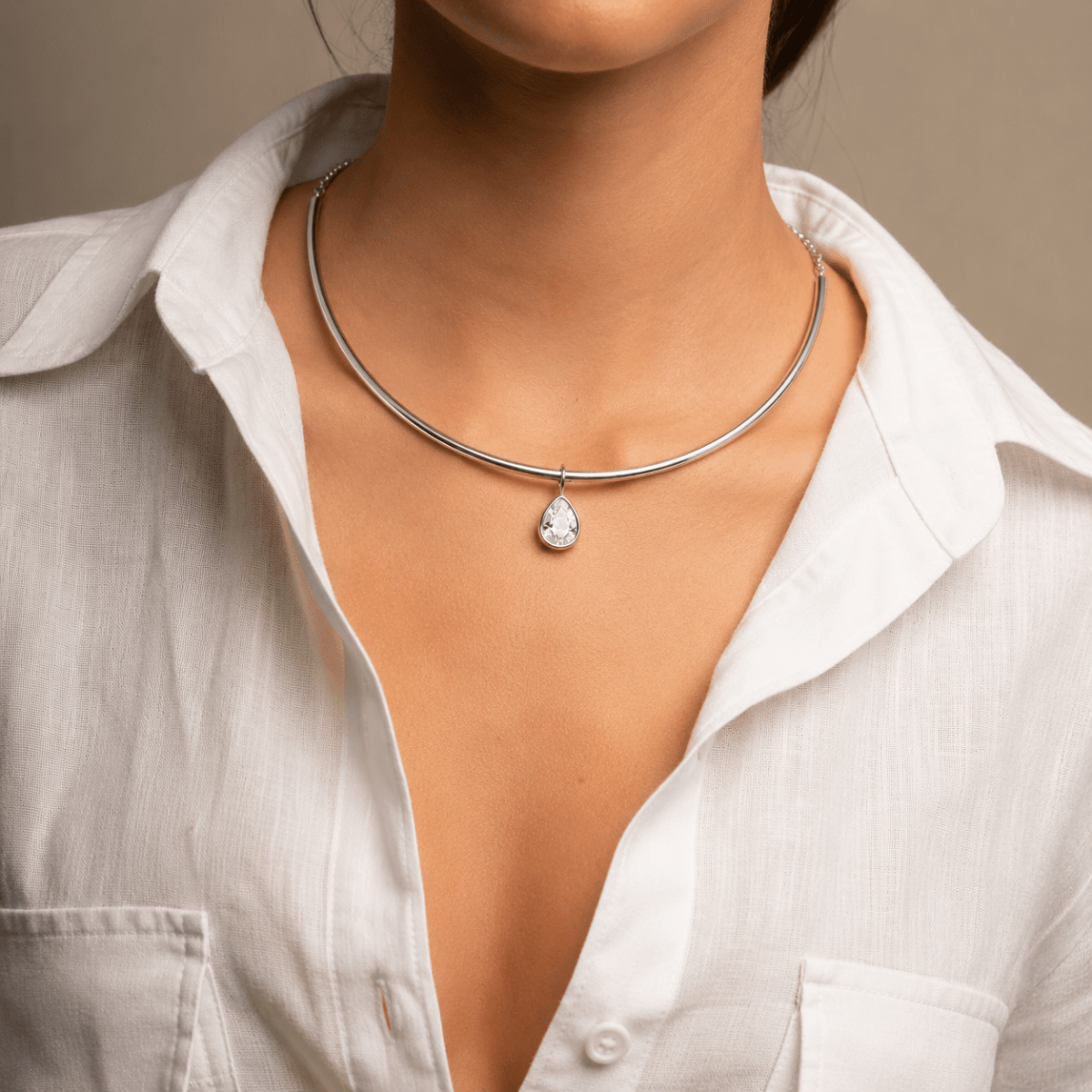 LUMINA DROP SILVER CHOKER - COLLARES - Malandra Jewelry - EUWC391.P-JDN0112242-4