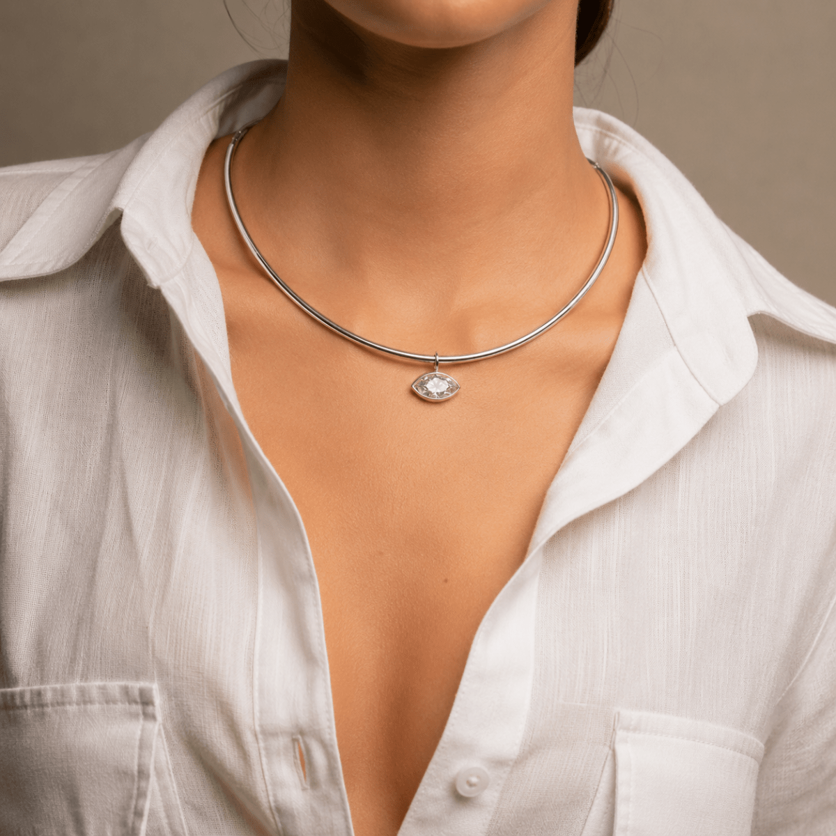 LUMINA MARQUISE SILVER CHOKER - COLLARES - Malandra Jewelry - EUWC390.P-JDN0112242-3
