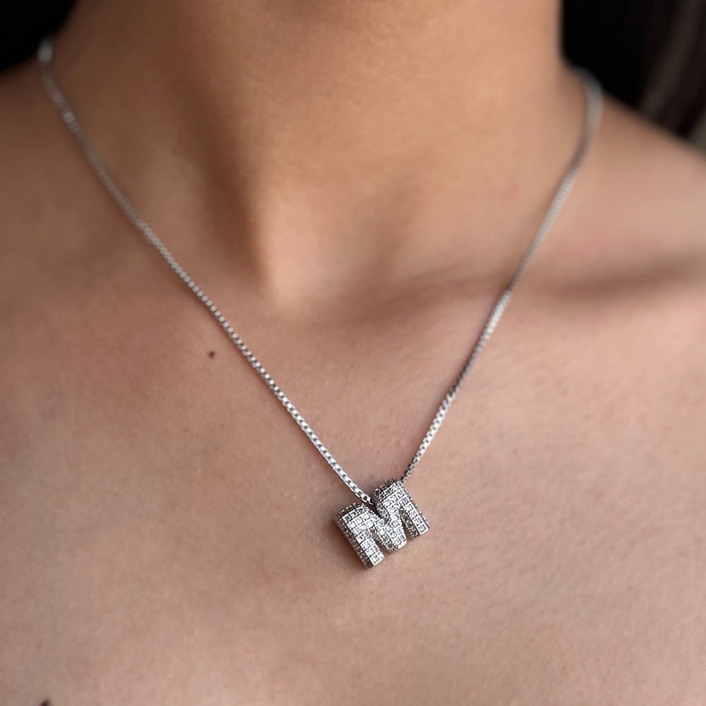 LUMINOUS SILVER LETTER NECKLACE - COLLARES - Malandra Jewelry - XIC18.A - MN3186 - AS