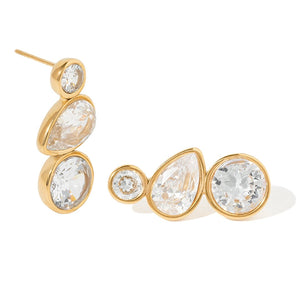 LUXE THREE STONE STUDS - ARETES - Malandra Jewelry - EUWA510-JDE2305064