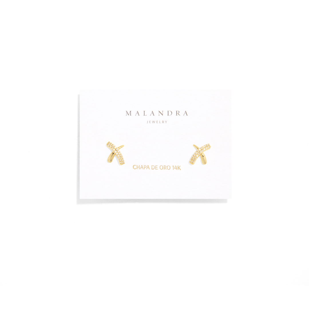 LUXURY CROSS GOLD EARRINGS - ARETES - Malandra Jewelry - ZWA56 - QX01195Y