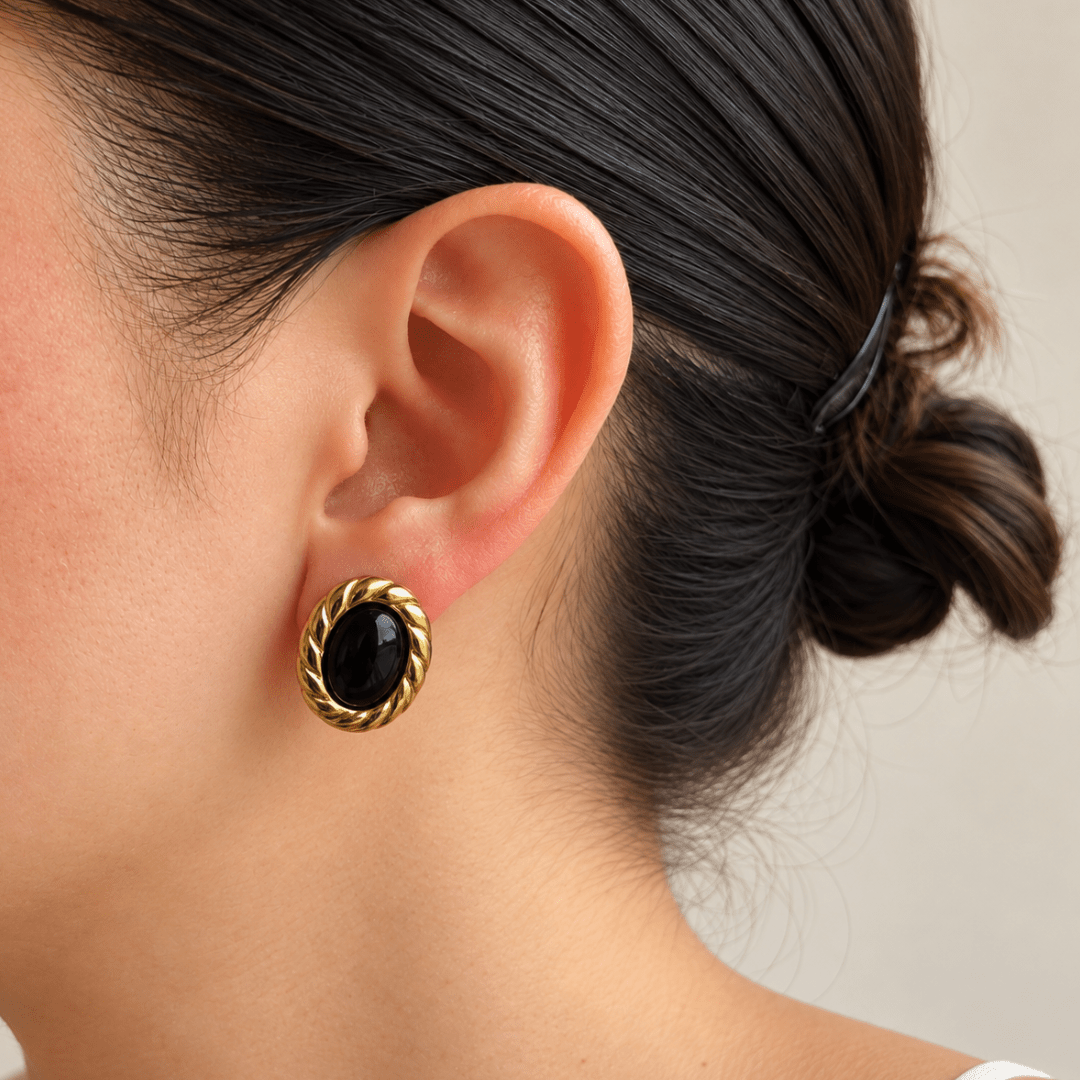Midnight Twist Oval Studs - ARETES - Malandra Jewelry - EUWA704-JDE0107058-3