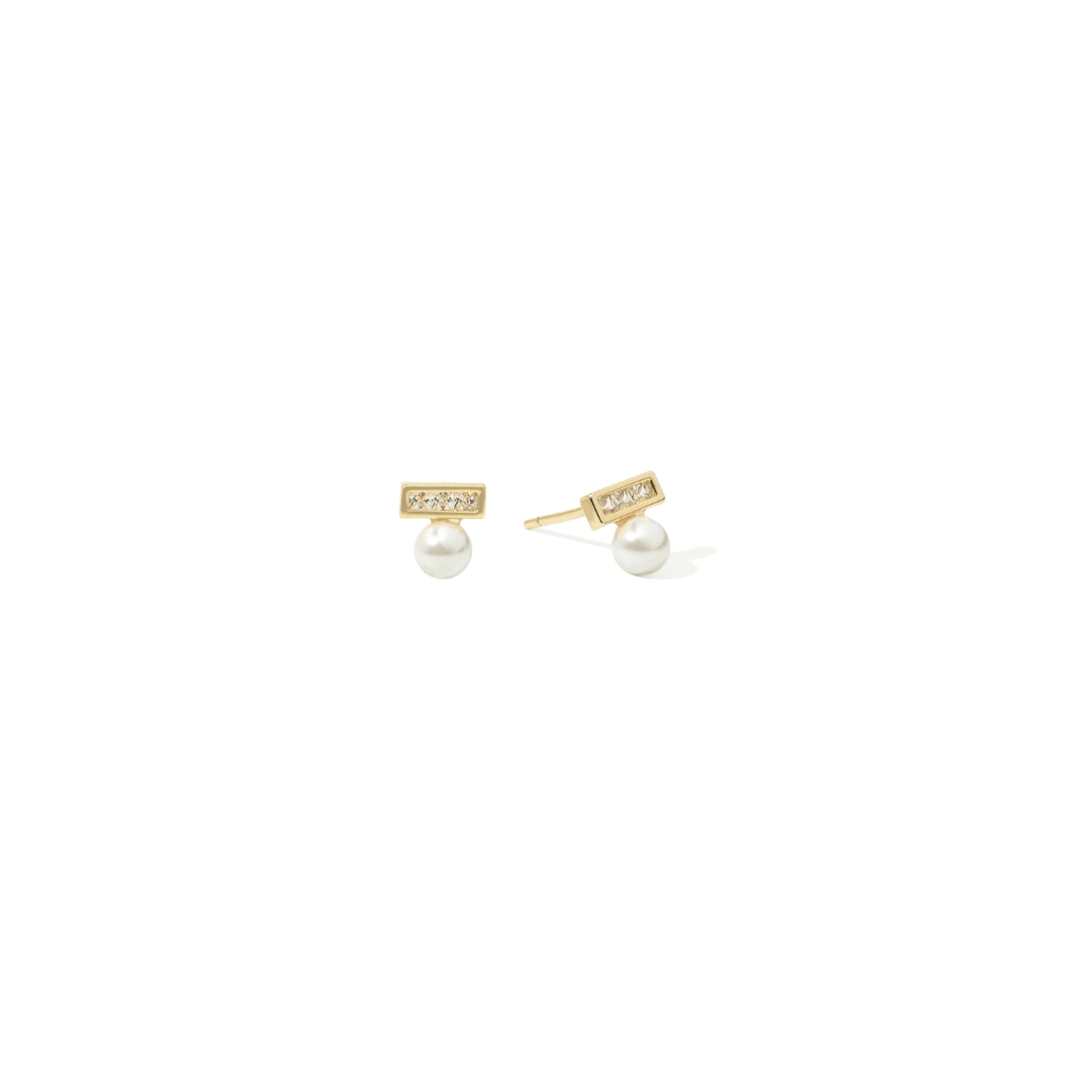 MINI PEARL BAR EARRINGS - ARETES - Malandra Jewelry - ZWA112-QX05076Y