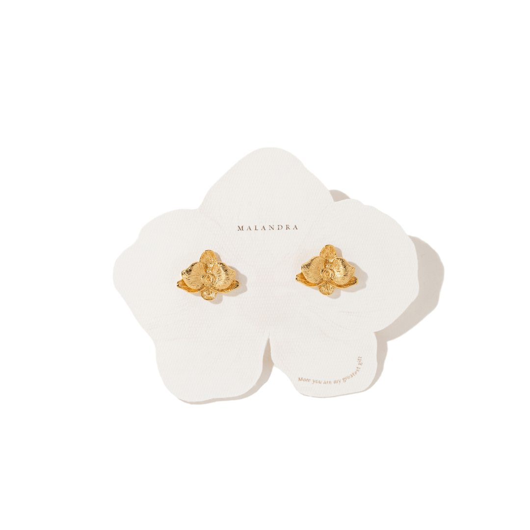 ORCHID FLOWER LARGE STUDS - ARETES - Malandra Jewelry - ICA528