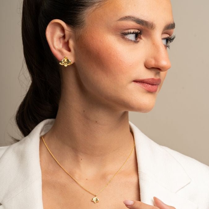 ORCHID GOLD LARGE STUDS - ARETES - Malandra Jewelry - EYHA186