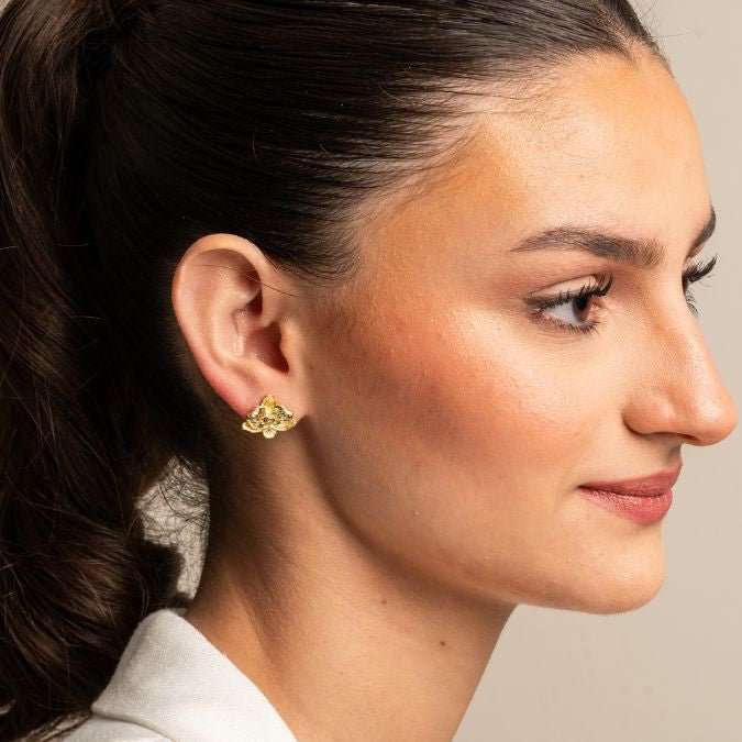 ORCHID GOLD LARGE STUDS - ARETES - Malandra Jewelry - EYHA186