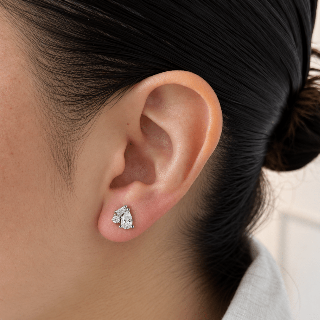 Pear Glow Silver Piercing - ARETES - Malandra Jewelry - ZTA47.P-EGD2648K