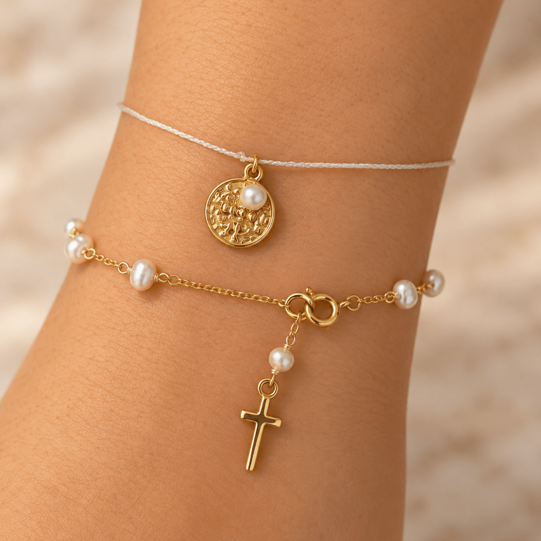 Pearl Blessing Cross Bracelet - PULSERAS - Malandra Jewelry - TP2676