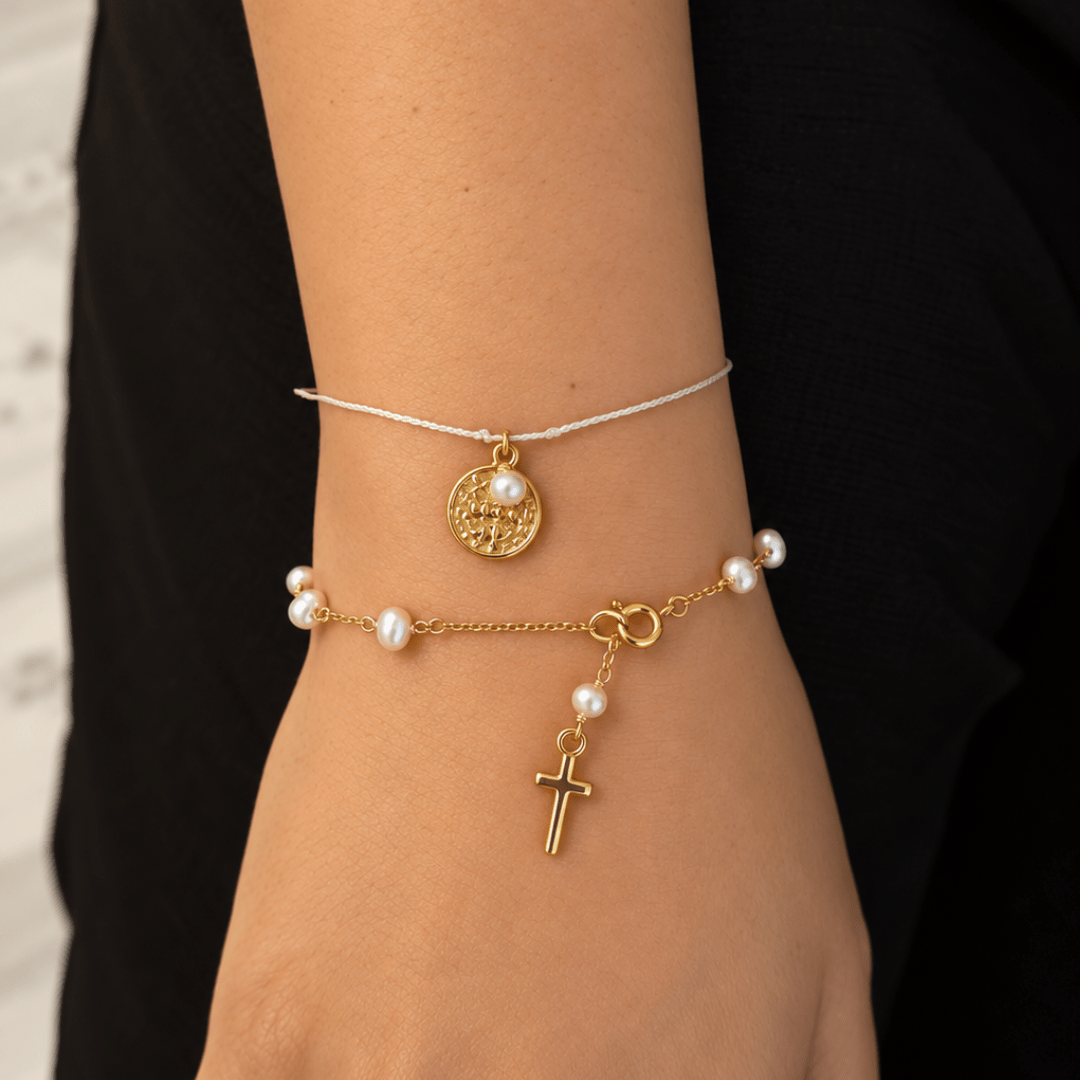 Pearl Blessing Cross Bracelet - PULSERAS - Malandra Jewelry - TP2676