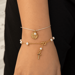 Pearl Blessing Cross Bracelet - PULSERAS - Malandra Jewelry - TP2676