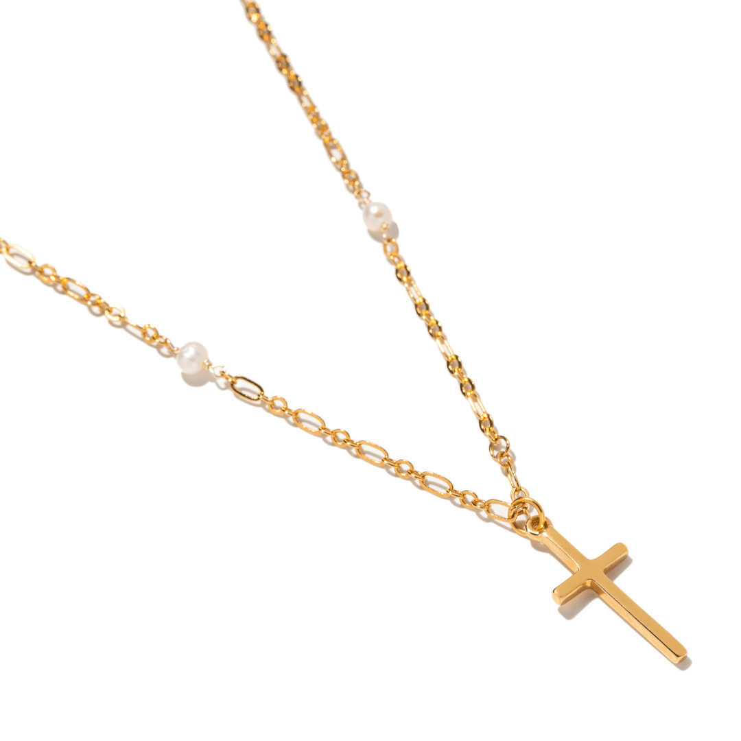PEARL GRACE CROSS NECKLACE - COLLARES - Malandra Jewelry - TC2475