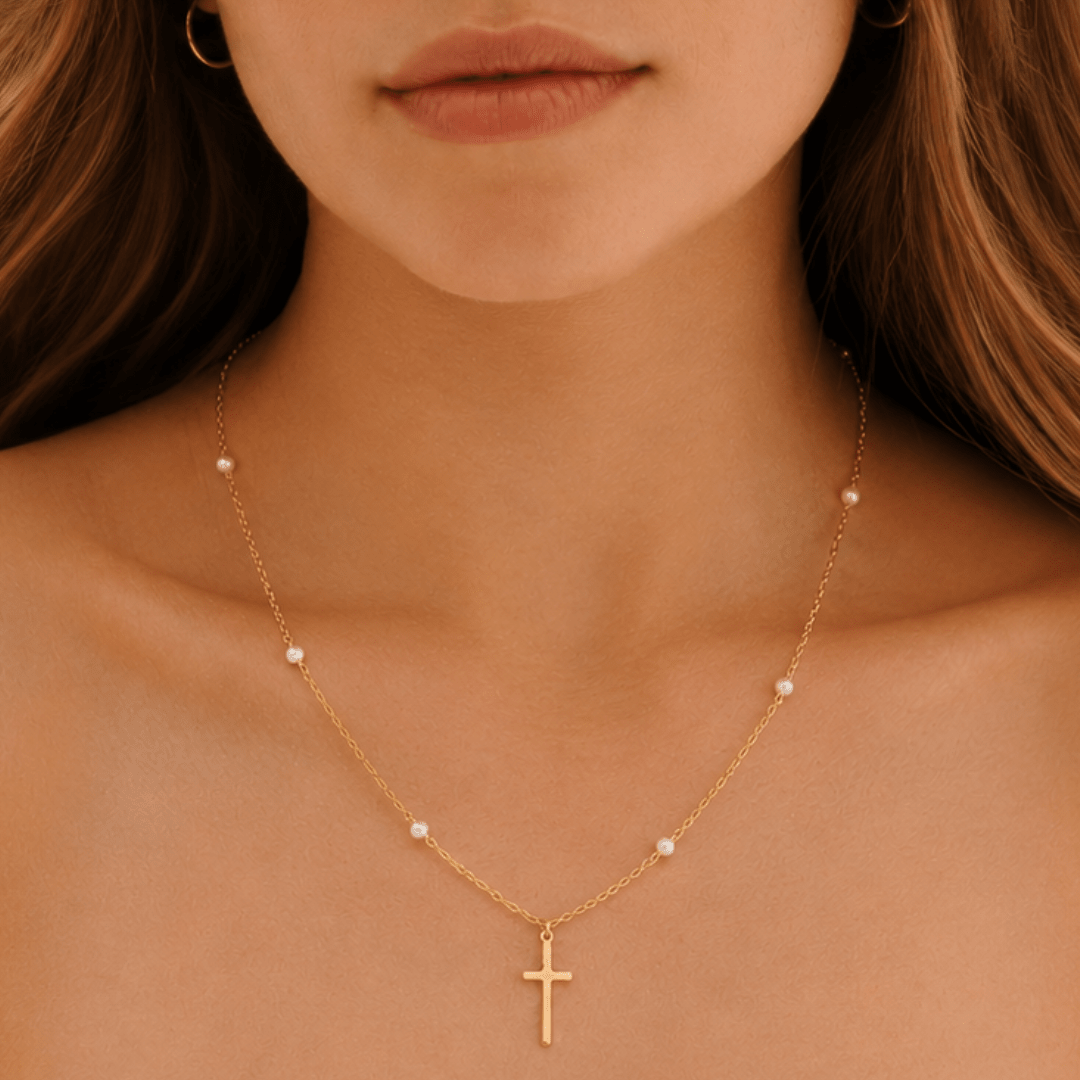 PEARL GRACE CROSS NECKLACE - COLLARES - Malandra Jewelry - TC2475