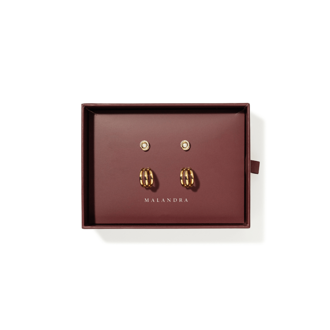 PEARL & HOOPS DUO GIFT SET - SETS DE REGALO - Malandra Jewelry - SET136 - ZWA4/ZWA8