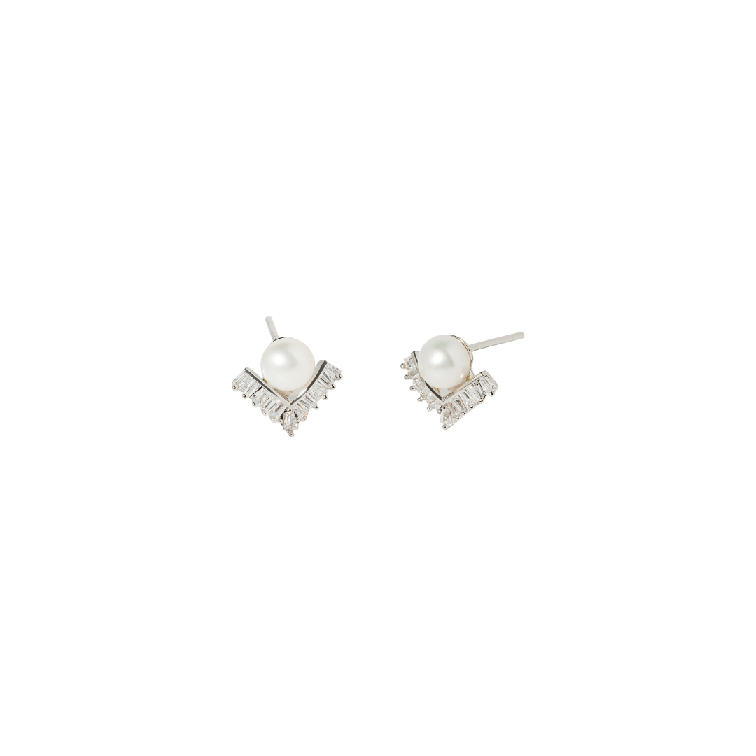 PEARL LUXE SILVER STUDS - ARETES - Malandra Jewelry - ZWA89.P-QX04635CY