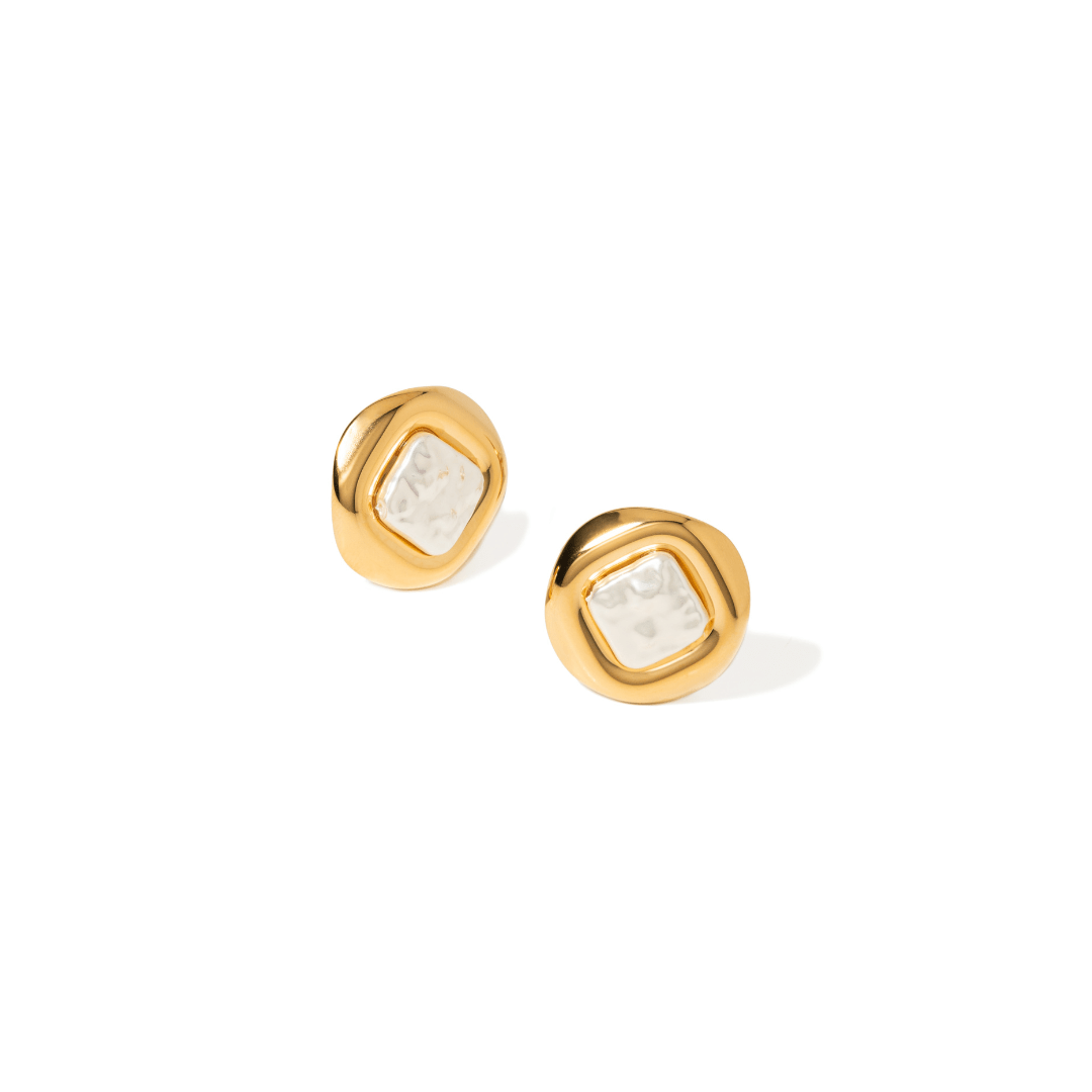 PEARL RHOMBUS STUDS - ARETES - Malandra Jewelry - EUWA312-JDE0307023