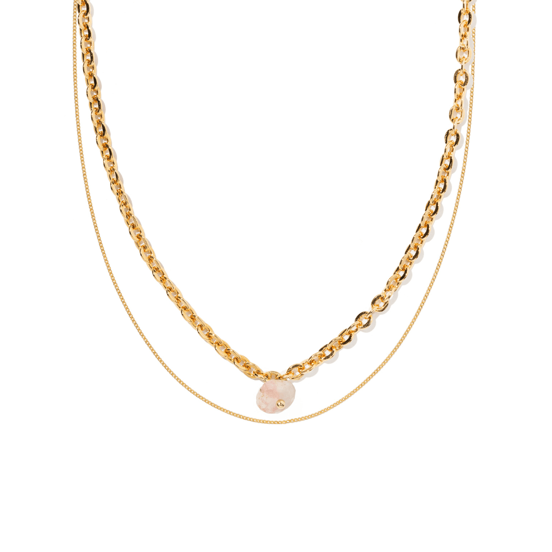 PINK OURMALINE LAYER GRATITUDE NECKLACE - COLLARES - Malandra Jewelry - TC2207