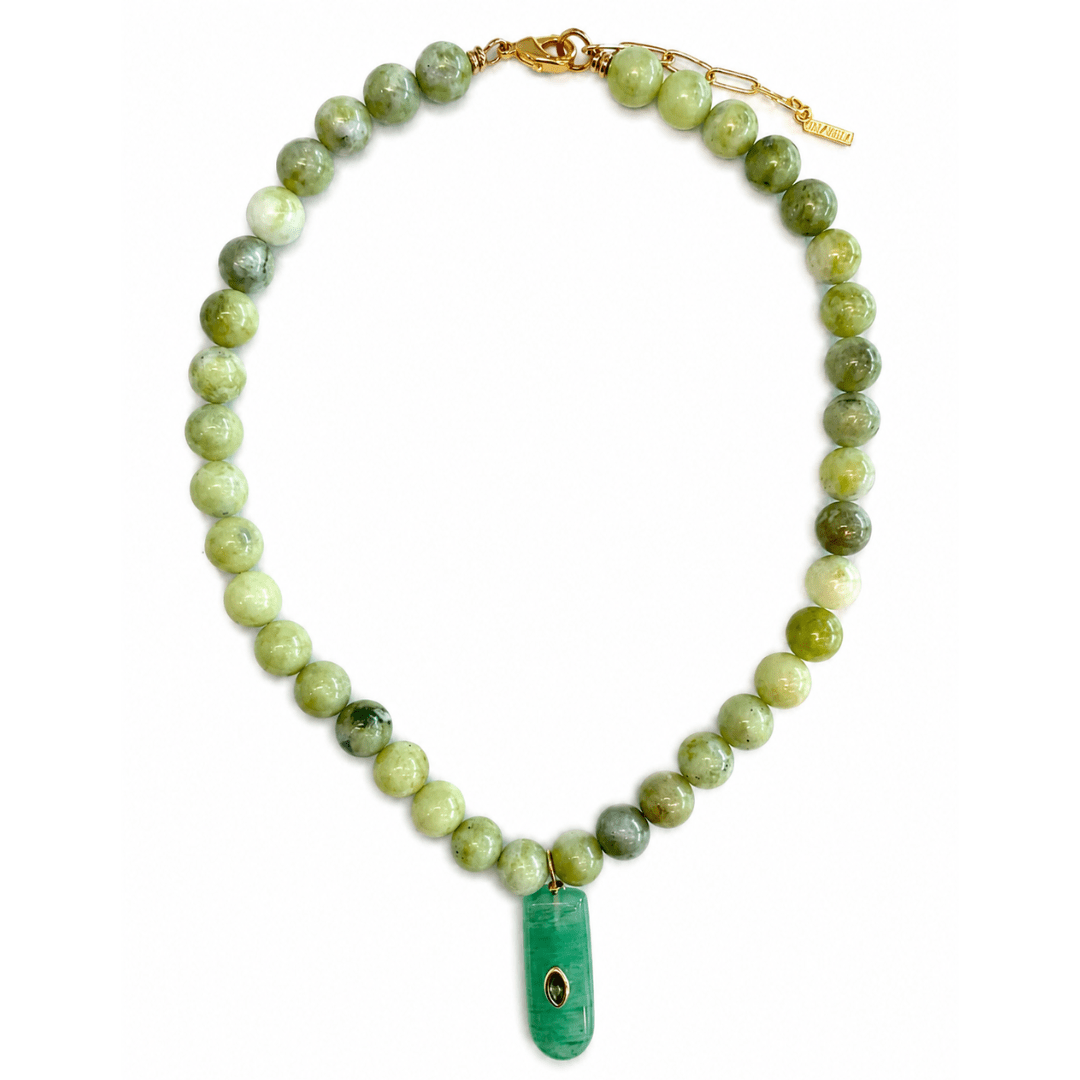 PISTACHIO JADE GAIA NECKLACE - COLLARES - Malandra Jewelry - TC2533