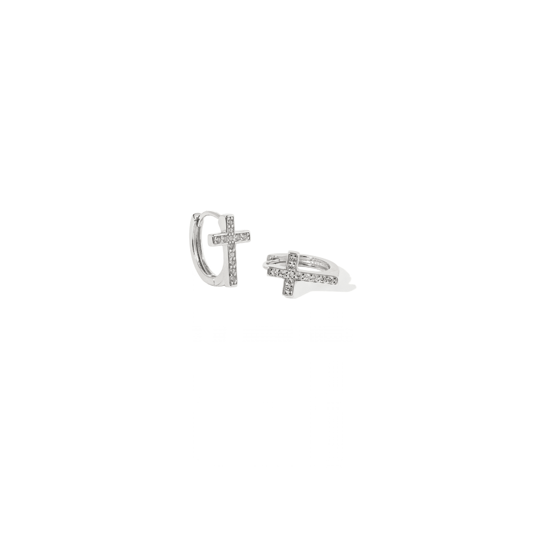 RADIANT CROSS SPARK HOOPS - ARETES - Malandra Jewelry - FBA500-1EAR0244-1RR-2