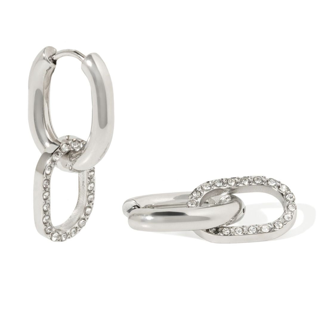 RADIANT PAVÉ LINK HOOPS - ARETES - Malandra Jewelry - EUWA493.P-JDE0309003-S