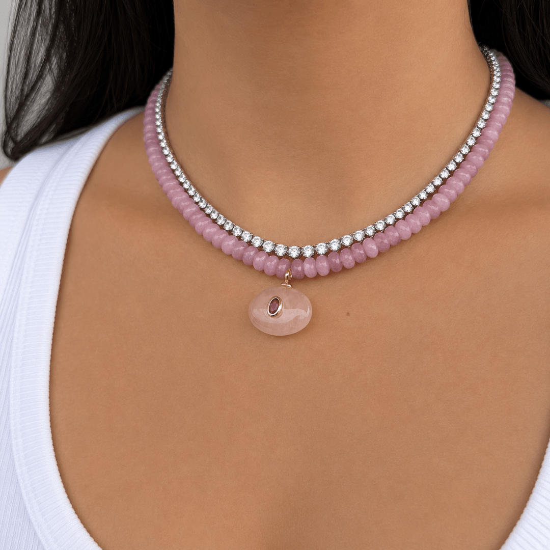 ROSÉ JASPER GAIA NECKLACE - COLLARES - Malandra Jewelry - TC2523