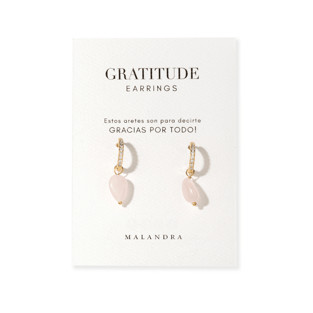 ROSE QUARTZ GRATITUDE HOOPS - ARETES - Malandra Jewelry - TA1895