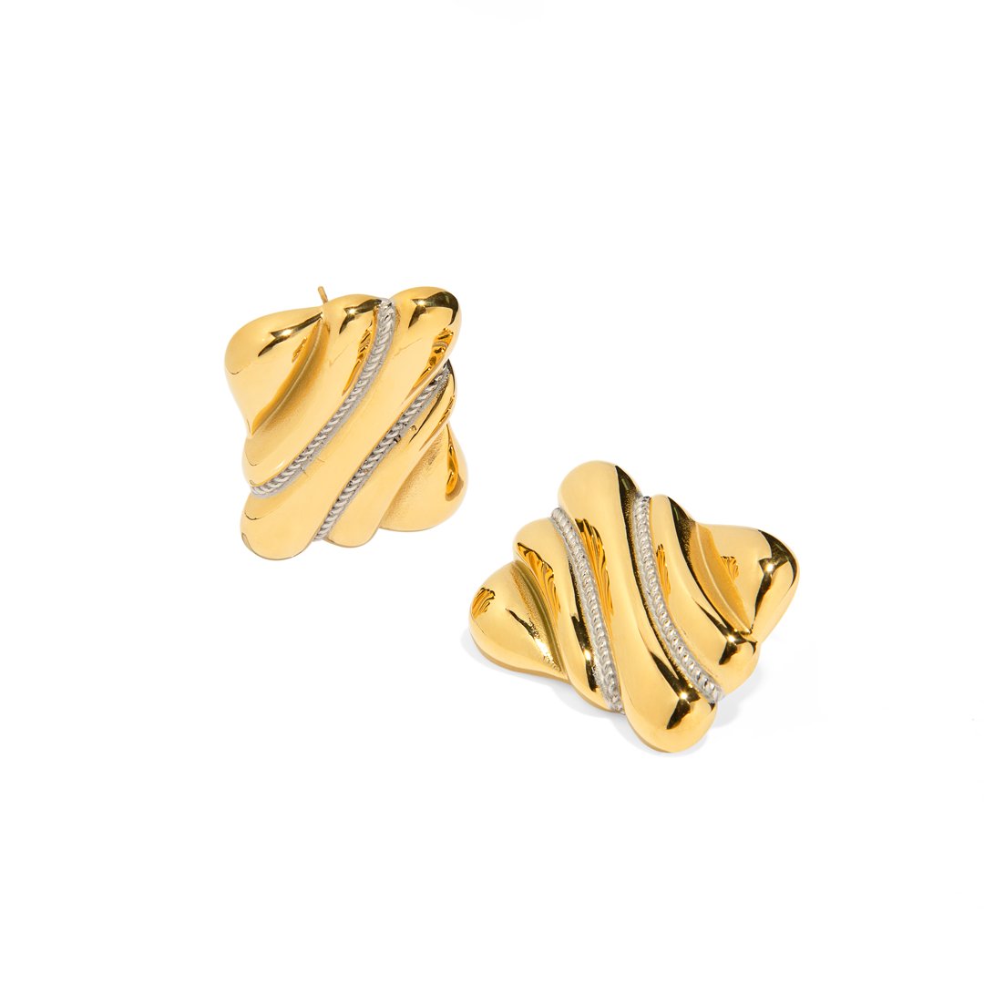 SCULPTED GOLDEN SILVER EARRINGS - ARETES - Malandra Jewelry - EUWA37 - JDE2311047 - PS
