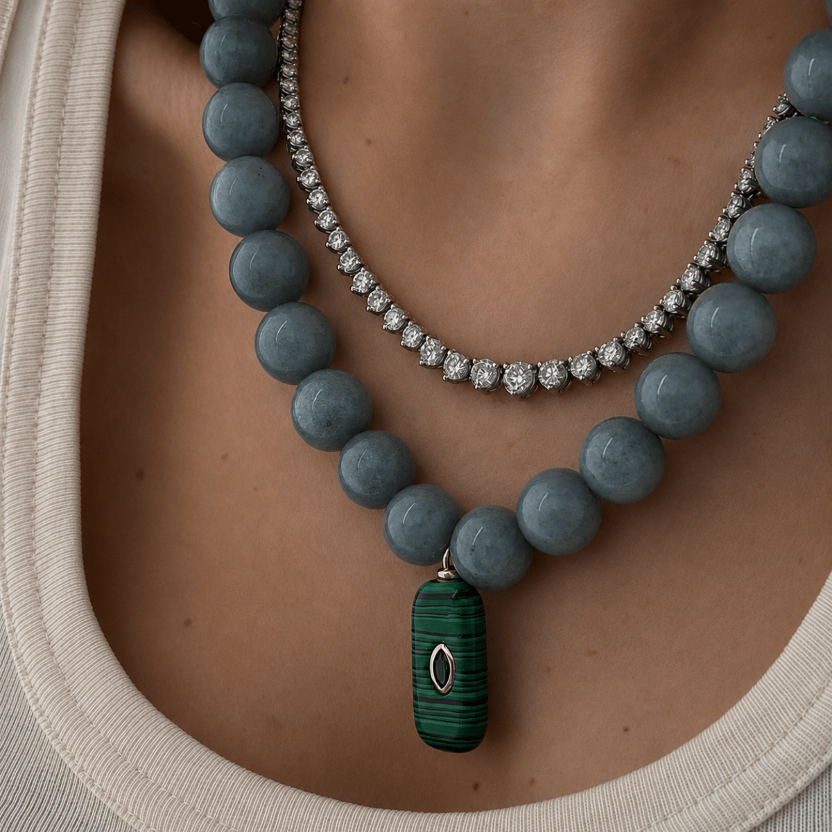 SEAFOAM JADE GAIA NECKLACE - COLLARES - Malandra Jewelry - TC2435