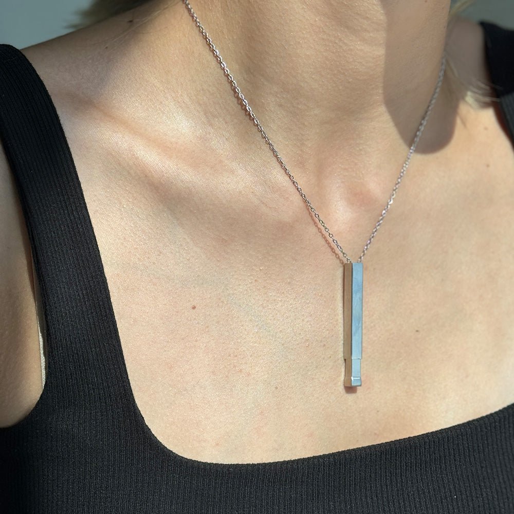 SECRET MESSAGE CUSTOM VERTICAL SILVER NECKLACE - COLLARES GRABADOS - Malandra Jewelry - ESYC3.P