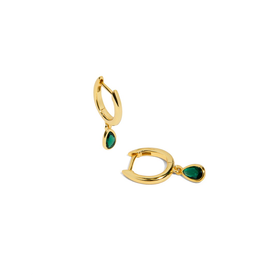 SERENA EMERALD DROP HUGGIES - ARETES - Malandra Jewelry - EAWA55 - MME0131 - 2