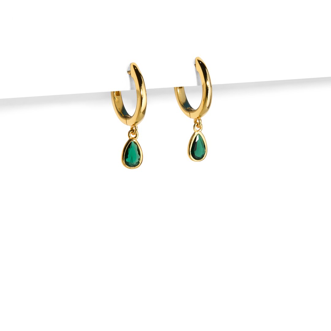 SERENA EMERALD DROP HUGGIES - ARETES - Malandra Jewelry - EAWA55 - MME0131 - 2